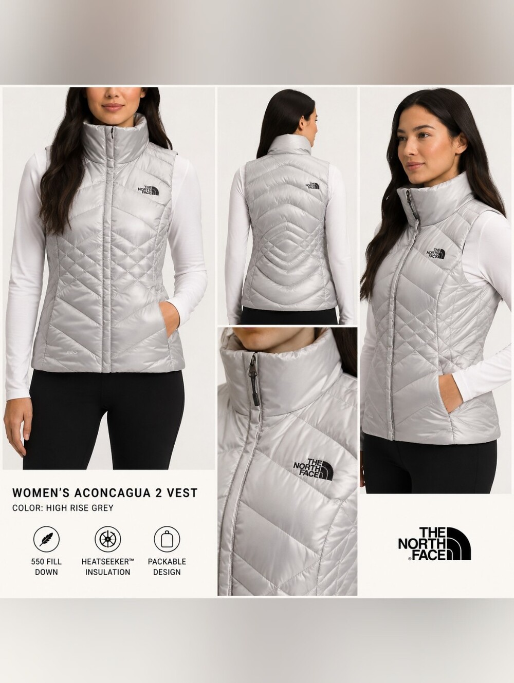 The North Face Women's 550 Fill Down Puffer Vest Gray XS | New Without Tags